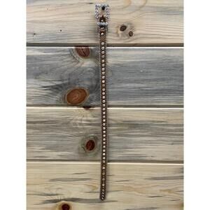 NEW RAVIANI leather and crystal dog collar in brown